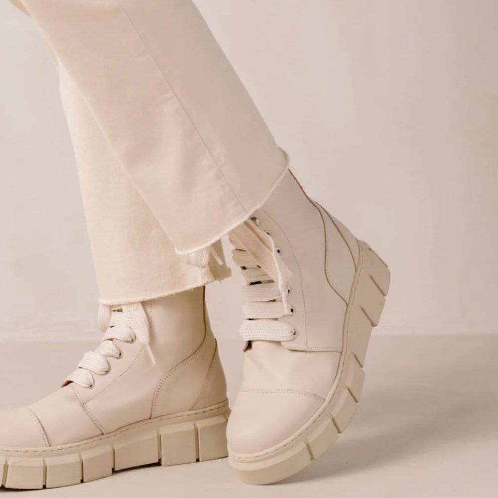 Cream Platform Lace-Up Women's Boots